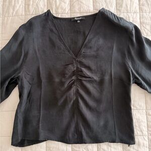 Madewell - Size 6 - Black V-Neck Ruched Silky Blouse